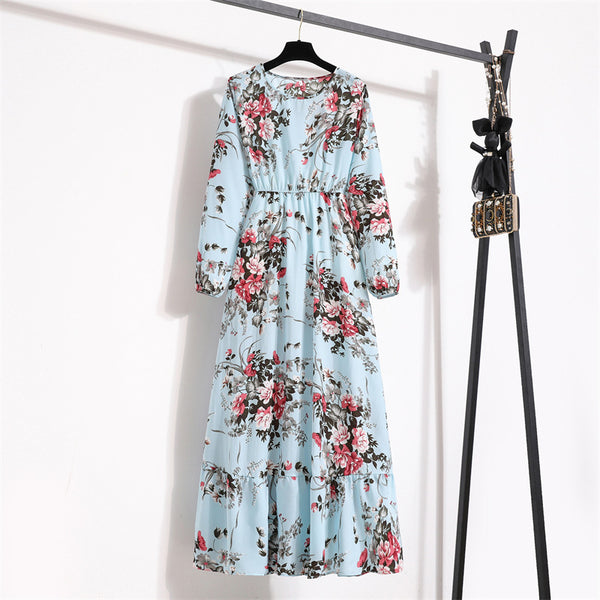 Baby blue floral printed maxi dress