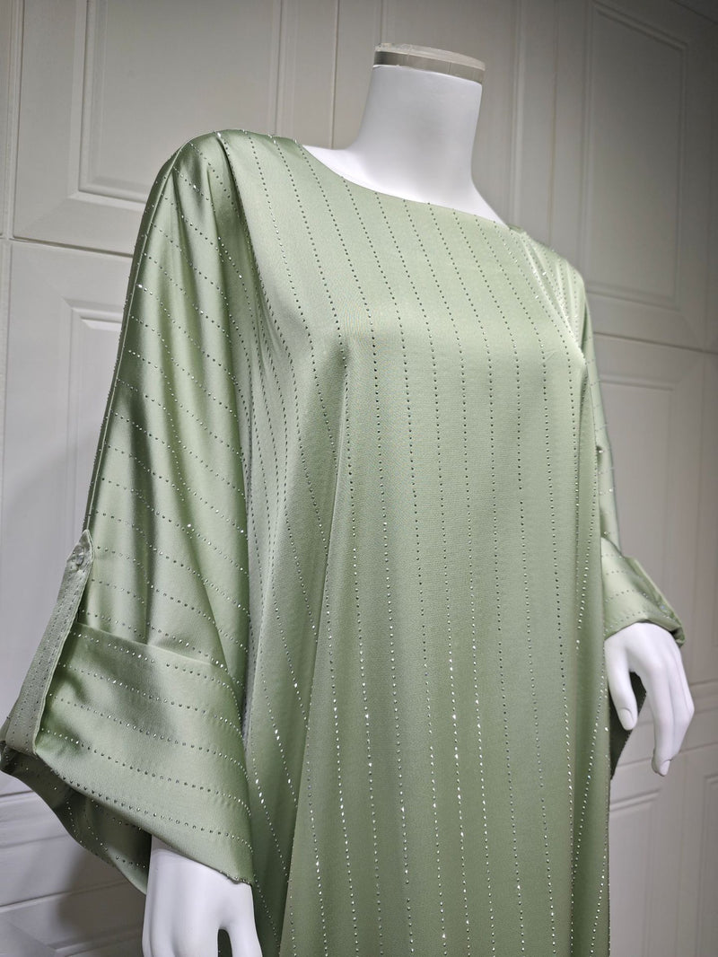 Pastel green sparkle batwing abaya
