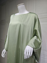 Pastel green sparkle batwing abaya
