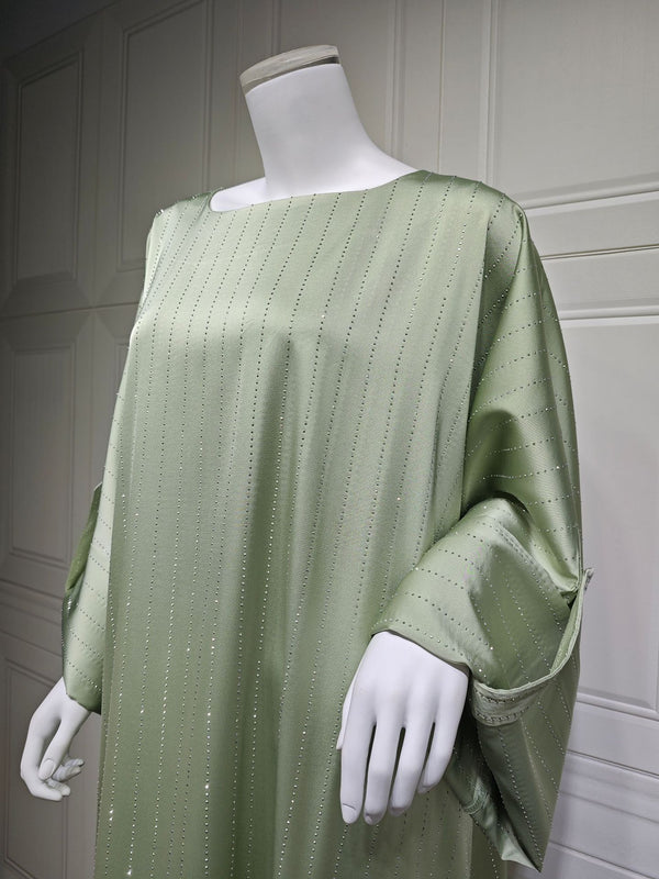 Pastel green sparkle batwing abaya