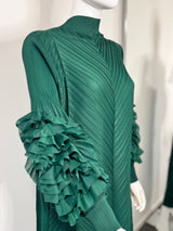 Emerald Green flower sleeves pleated dress
