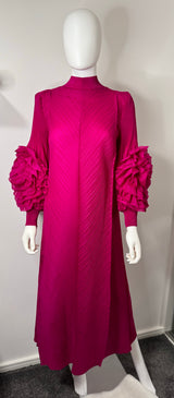 Hot pink flower sleeves pleated dress