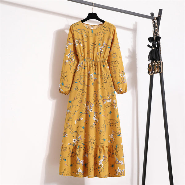 Mustard floral printed maxi dress